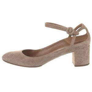 Aquazzura Sweet Thing 50mm Suede Block Heel Pump in Taupe Tan Size 42